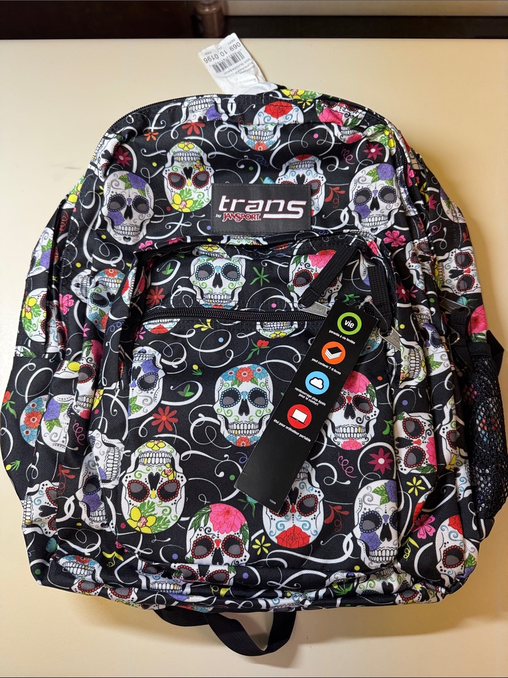 Jansport Black Backpack with Colorful Skull Print